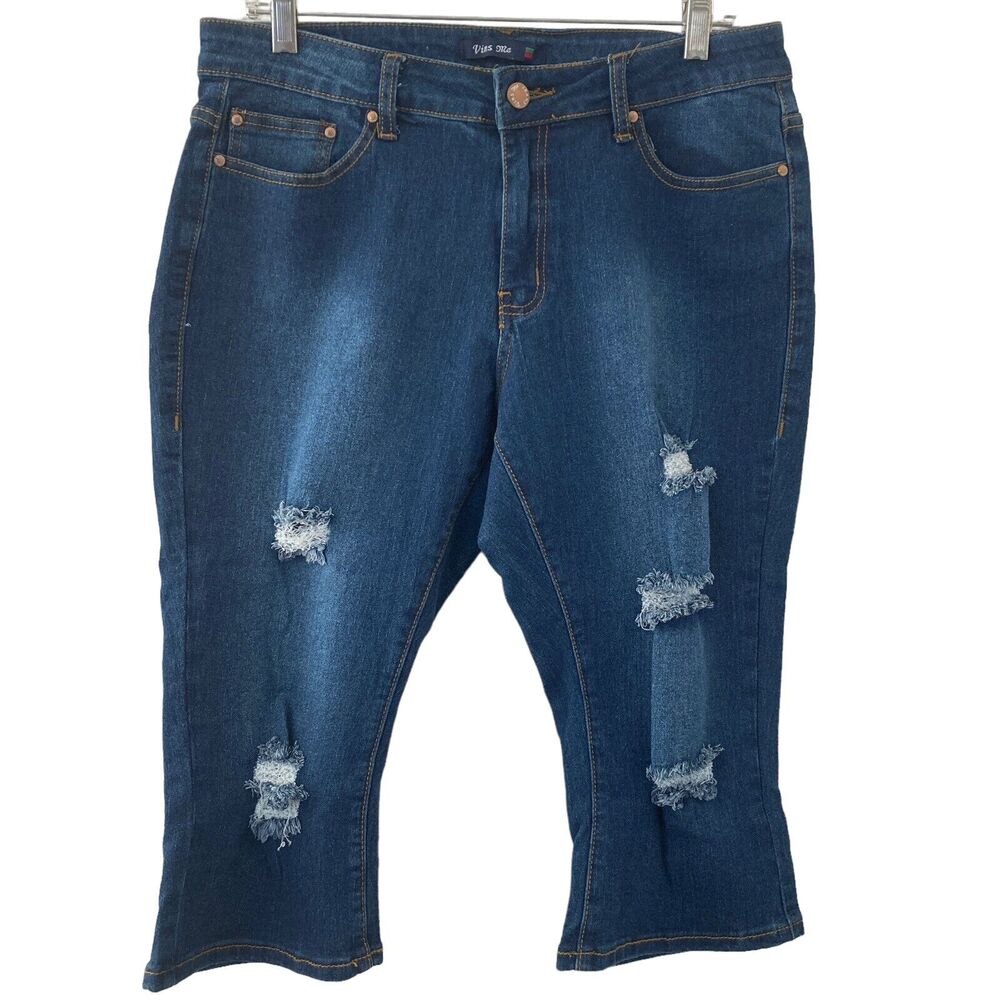 Vins Me Jeans Capris Juniors Size 15 Dark Wash Distressed New